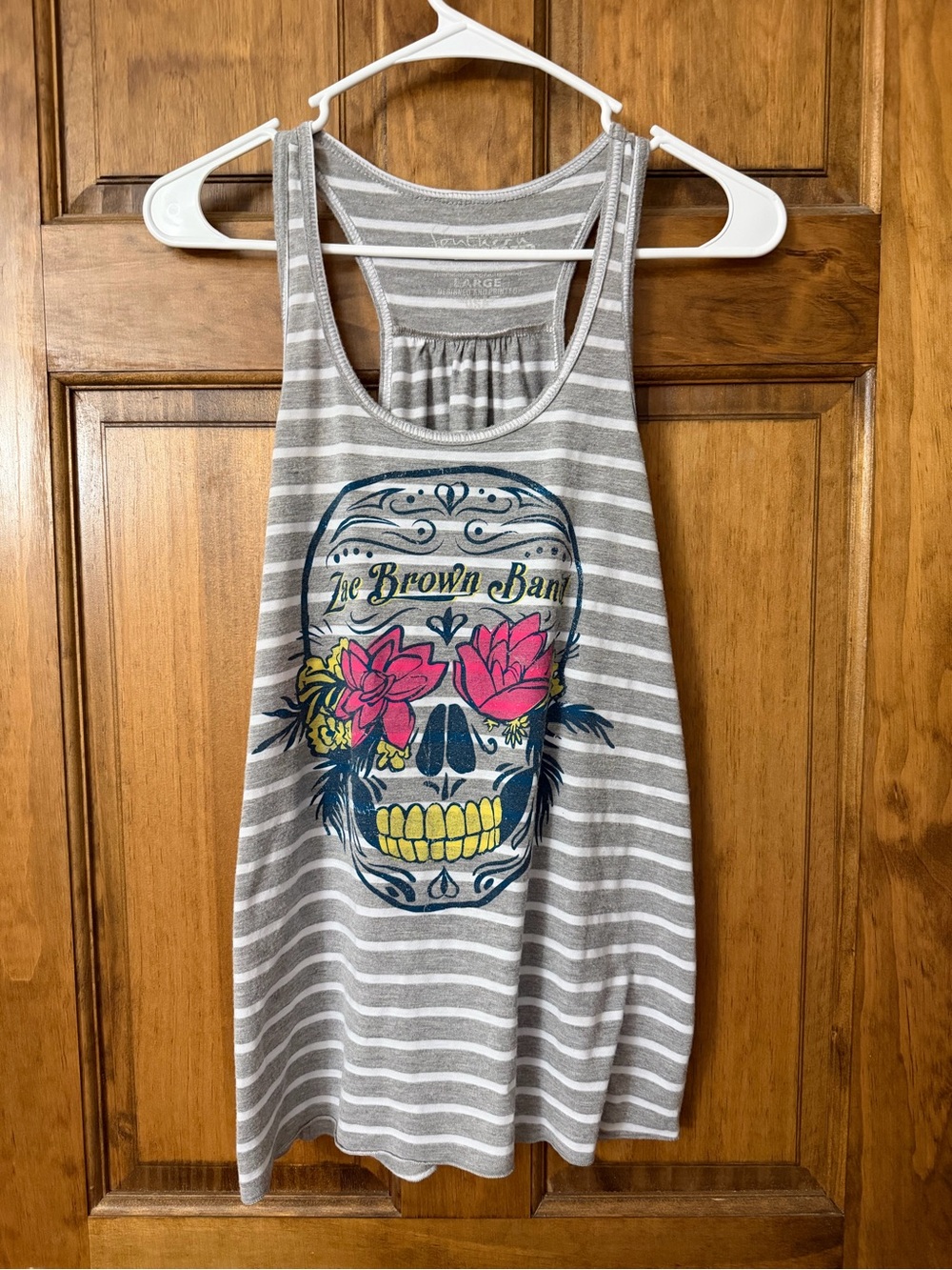 Zac Brown Band Concert Gray Striped Tank with Floral Skull Graphic